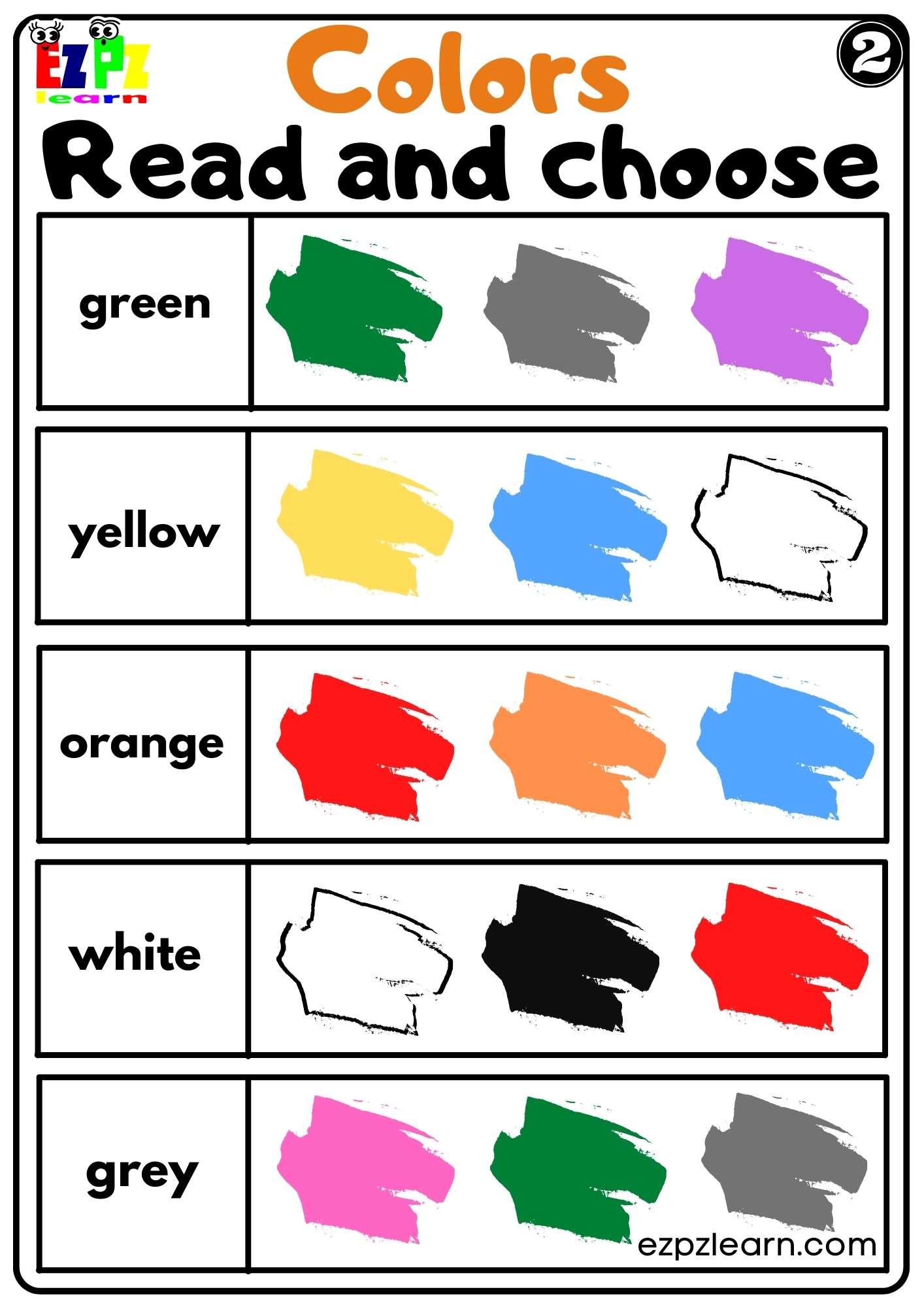 Colors Read and Choose Worksheet for Kindergarten K5 and ESL PDF Download Set 2